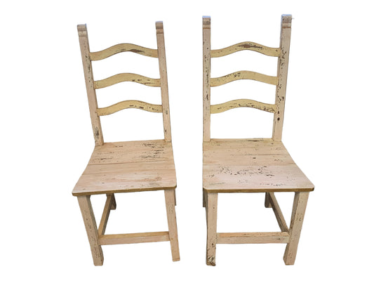 PAIR of vintage wooden distressed side chairs, 17.5x17.5x42"