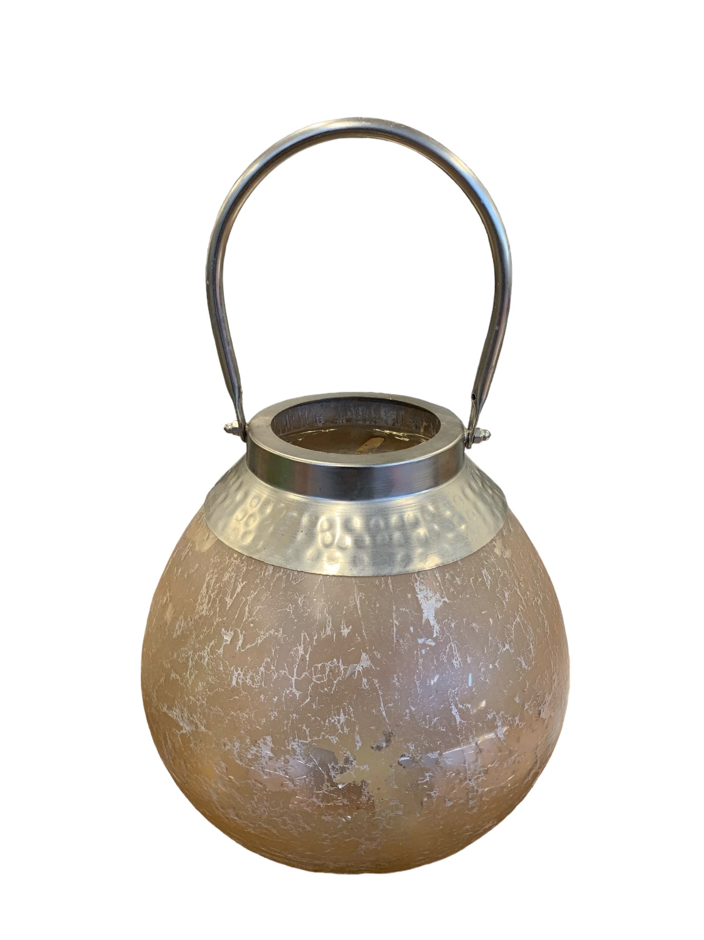 Silvered Globe Lantern with metal trim 16"