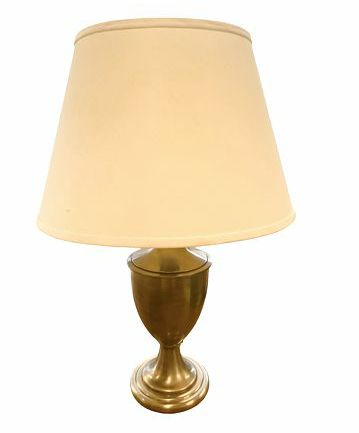 Classic urn design pewter lamp w/ ivory shade, 22" h