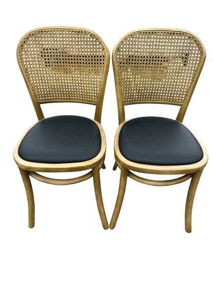 SET of 2 BRIX bistro chairs, rattan, elm wood, 16" W x 16" D x 34" H