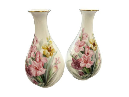 PAIR-Noritaki Bud Vases w/Rose Decor, 9"h