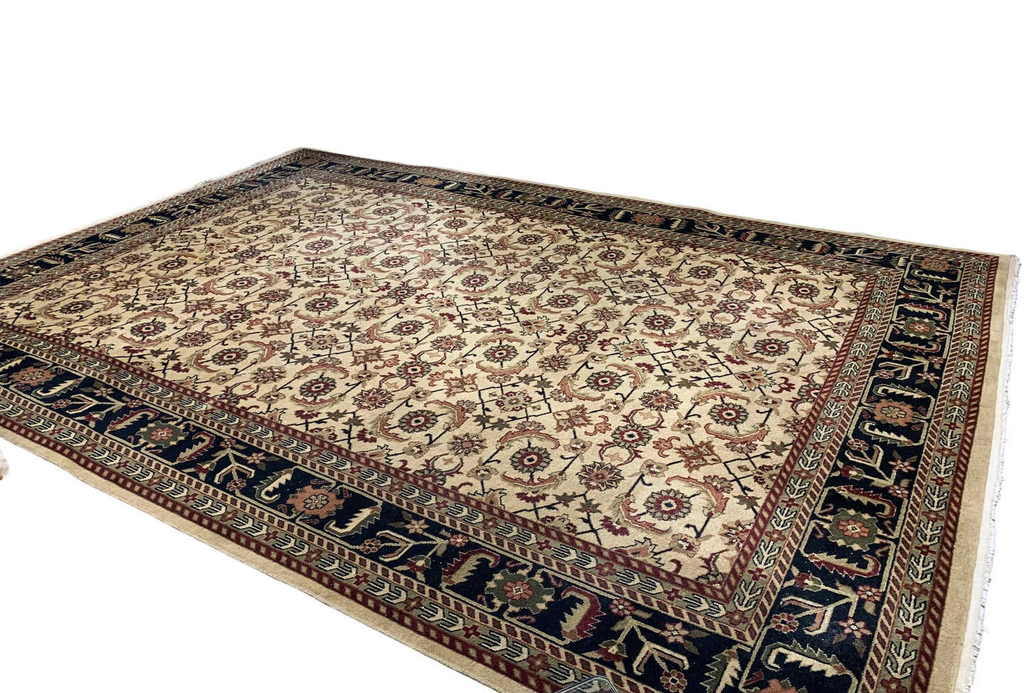 10' x 14' brown/beige/sage green wool Oriental rug