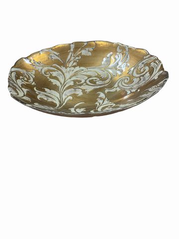 Decorative bowl, gold w/ scrolling leaves, 12.75Dx2.5H