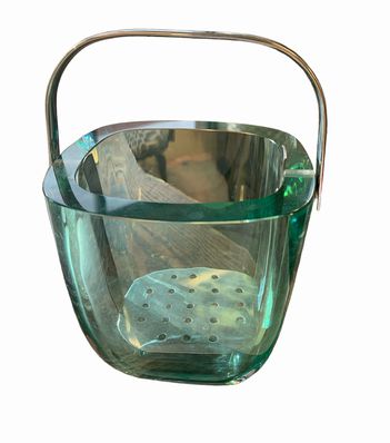 Vintage signed green glass ice bucket, 5" h